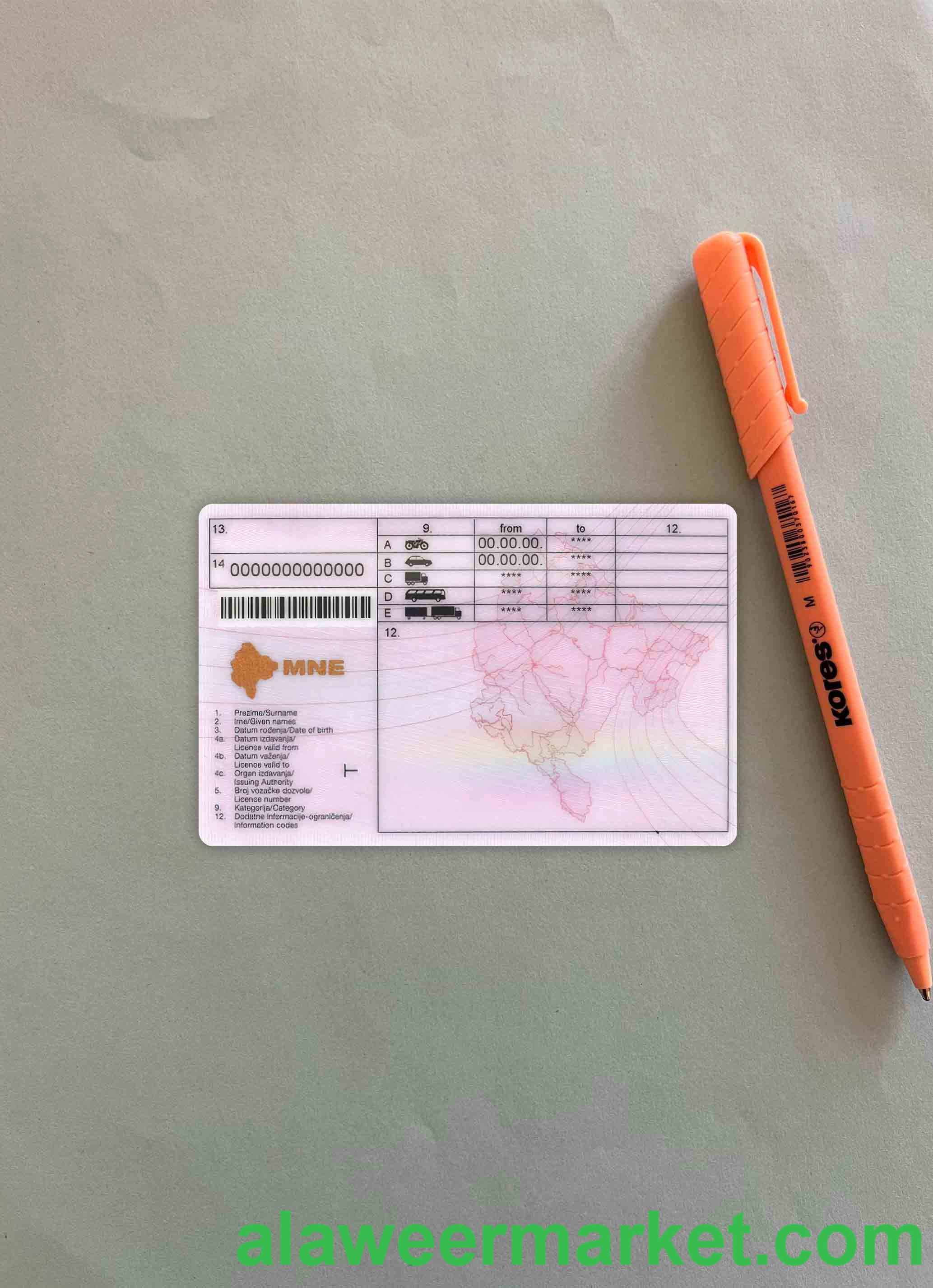 Montenegro driving license photolook BACK